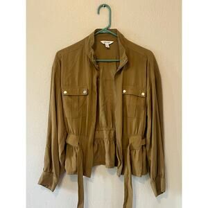 Women's Nine West Tan Belted Utility Zipper front Jacket Coat Size Med